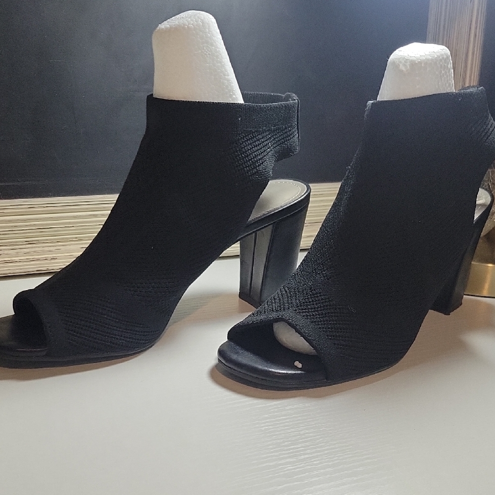 Aldo Black Peep-Toe Heeled Booties